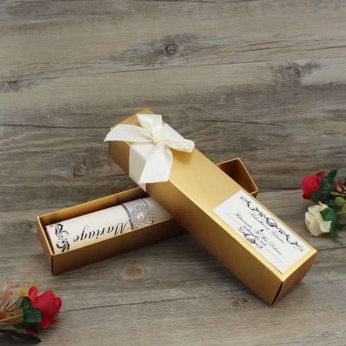 Scroll Invitation With Golden Box Wedding Invitation Card  Slap-up Invitation